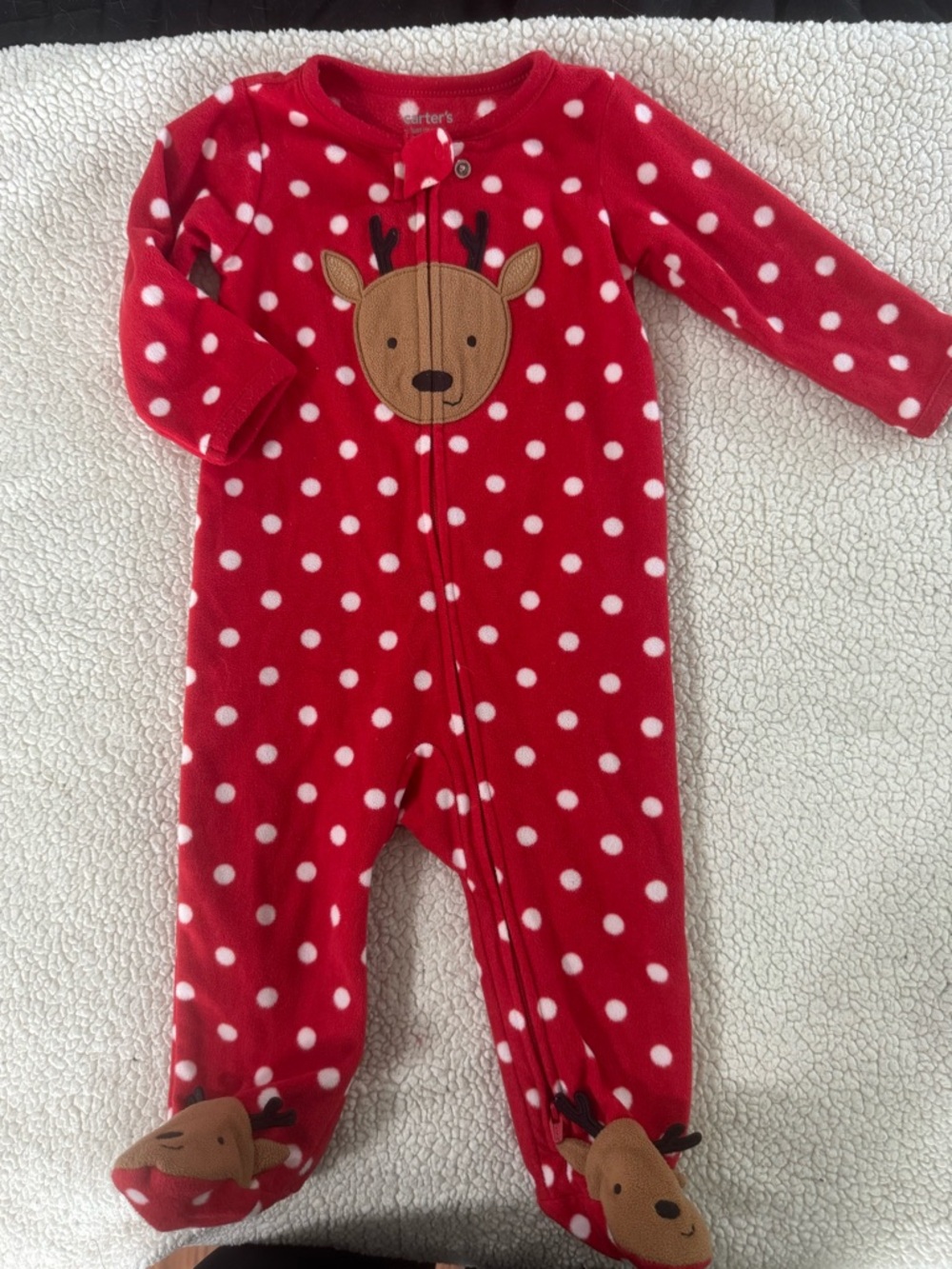 Carter's Red & White Polka Dot Reindeer Christmas Fleece One-Piece